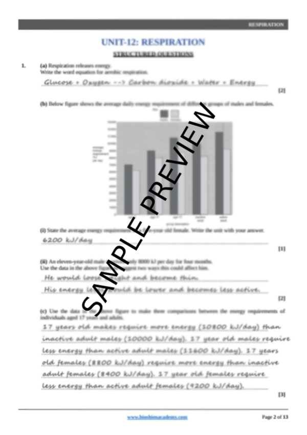 Unit-12: Respiration – Complete Worksheet Pack (Set-1)