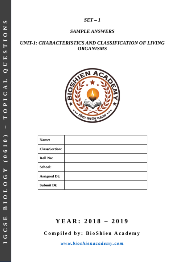 Unit-01: Characteristics & Classification of Living Organisms – Complete Worksheet Pack (Set-1)