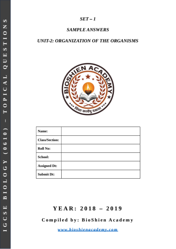 Unit-02: Organisation of the Organism – Complete Worksheet Pack (Set-1)