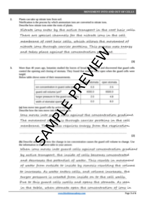 Unit-03: Movement Into and Out of Cells – Complete Worksheet Pack (Set-1)