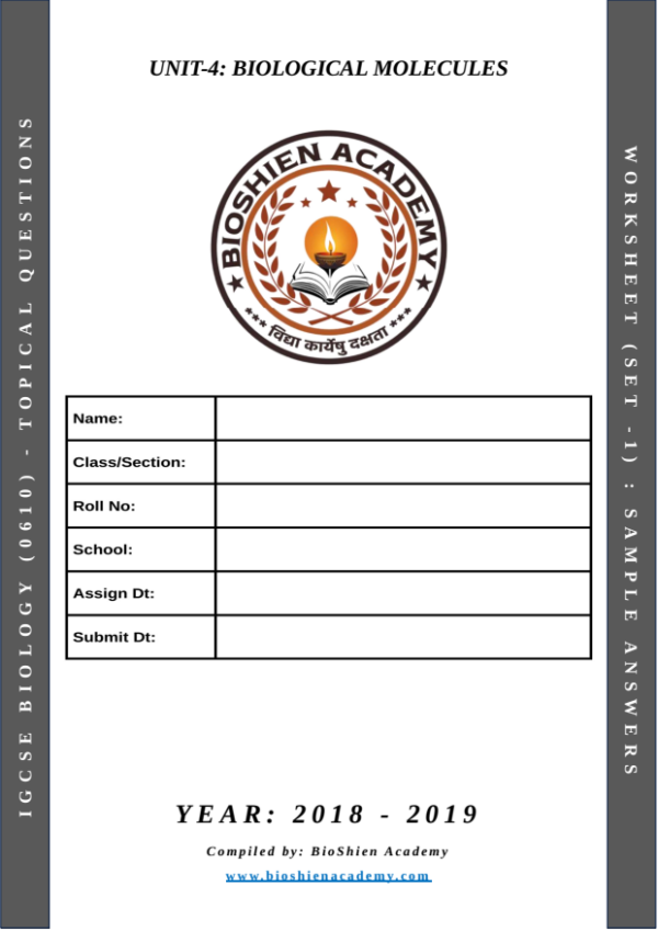 Unit-04: Biological Molecules – Complete Worksheet Pack (Set-1)