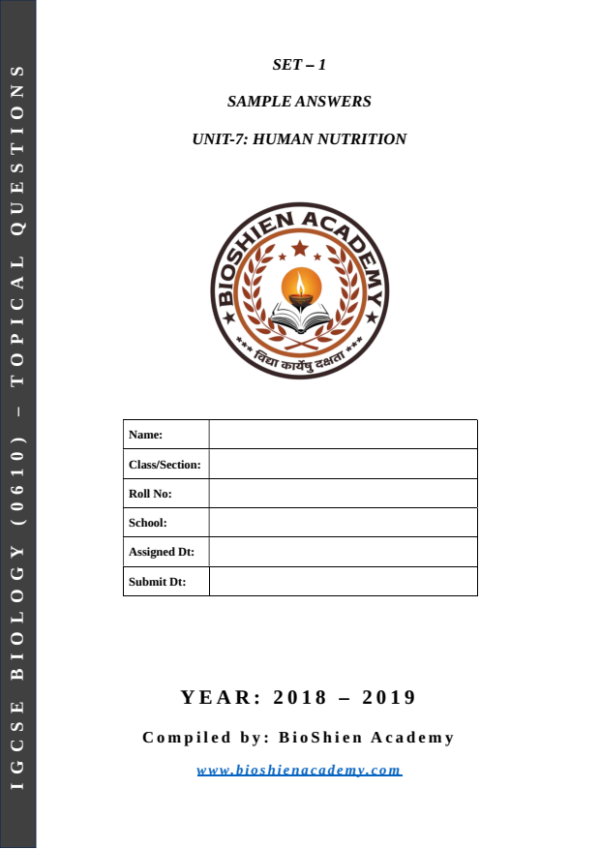 Unit-07: Human Nutrition – Complete Worksheet Pack (Set-1)