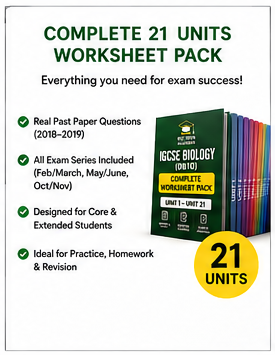 IGCSE Biology (0610) – Complete Worksheet Pack (All 21 Units) - Set-1