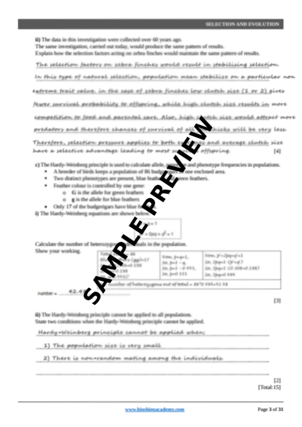 Unit-17: Selection and Evolution – Complete Worksheet Pack (Set-1)